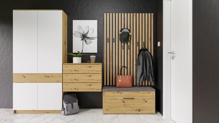 VBChome Schuhschrank mit Sitzfläche und Stauraum 100 x 35 x 49 cm Eiche Artisan Griffe Schuh-Organiz
