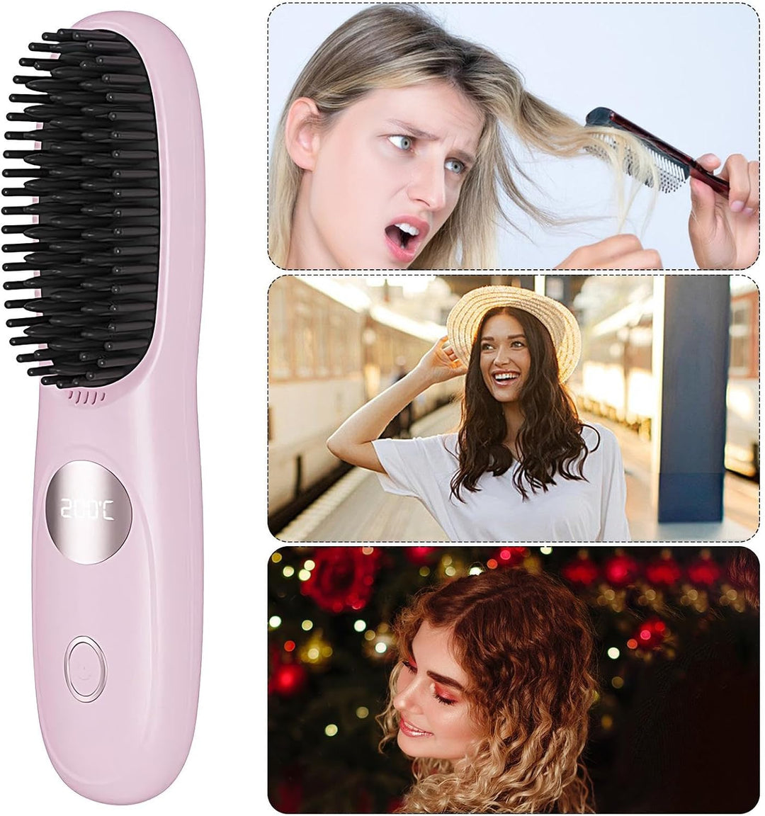 Ahuuen Tragbarer Glätteisen - Damen Heizbürste Zum Haare Glätten,3 Temperaturstufen Styling Werkzeug
