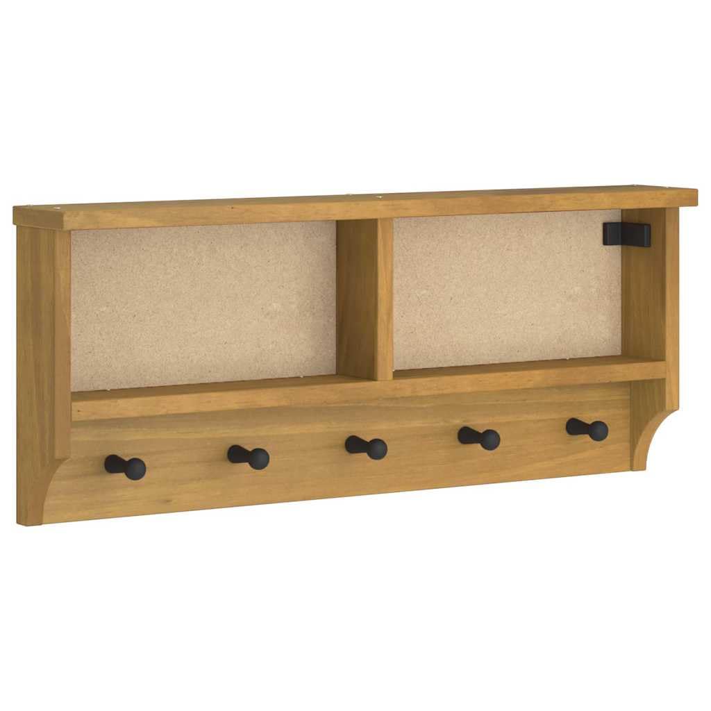 Hothingwell Wandgarderobe, massives Kiefernholz, 87 x 12 x 35 cm | Walnuss-Finish, Haken für Mäntel