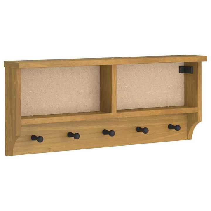 Hothingwell Wandgarderobe, massives Kiefernholz, 87 x 12 x 35 cm | Walnuss-Finish, Haken für Mäntel