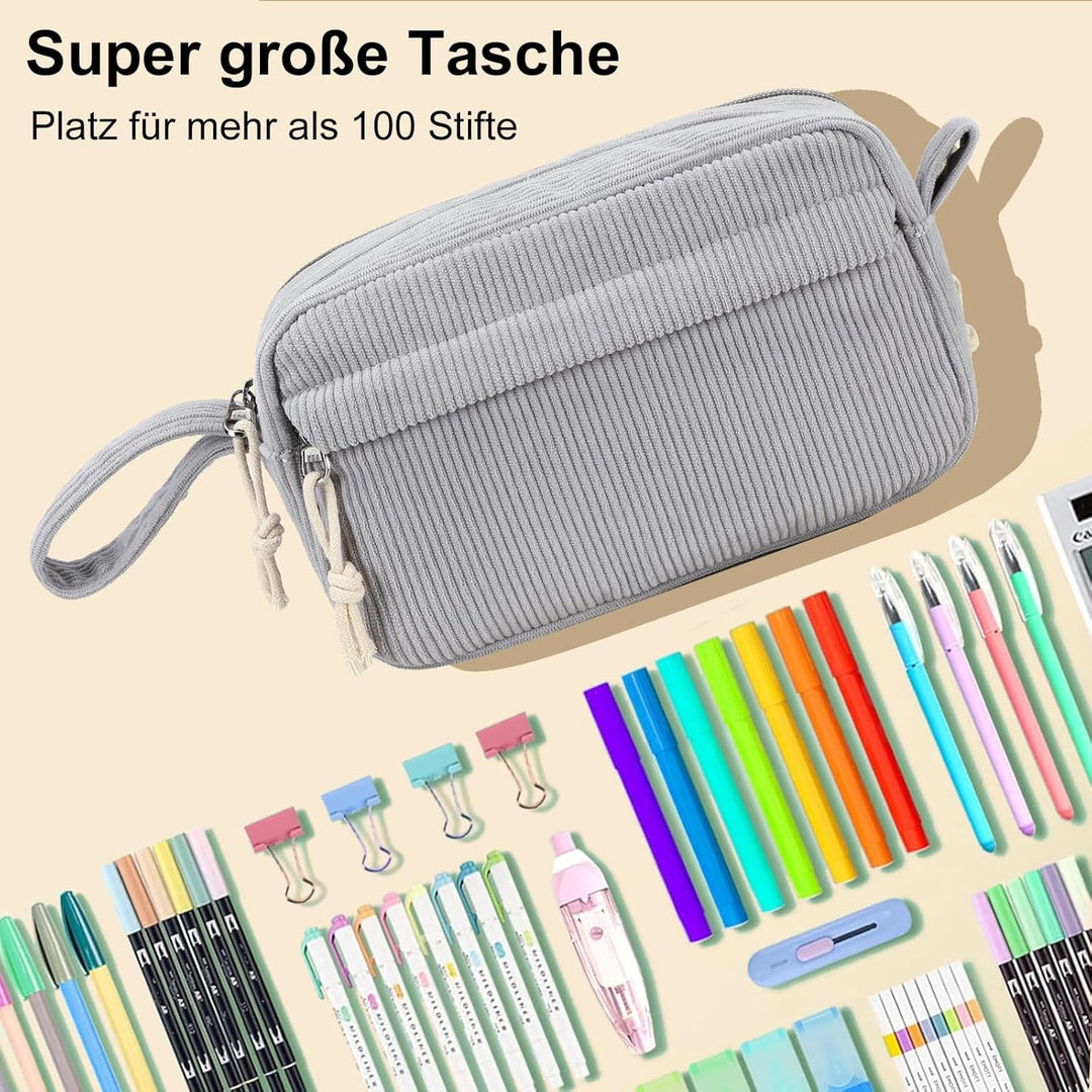 LEDAOU Stiftetasche, Grosse Kapazität Federmäppchen mit Reissverschluss, Schulmaterial für Teenager