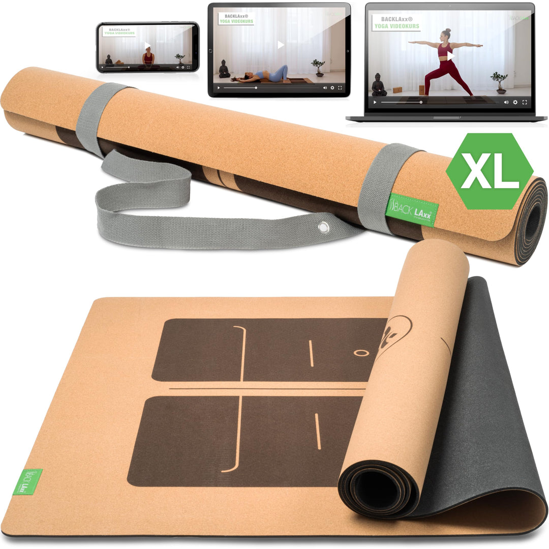 BACKLAXX ® Yogamatte Kork XXL [+50% mehr Fläche] mit Naturkautschuk - Yoga Matte nachhaltig, schadst