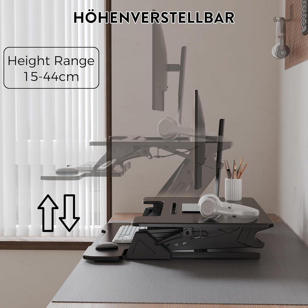 BONTEC Stehpult Höhenverstellbar mit Dual-Gasfeder, Tischaufsatz für Dual Monitor Arbeitsplatz, 81,3