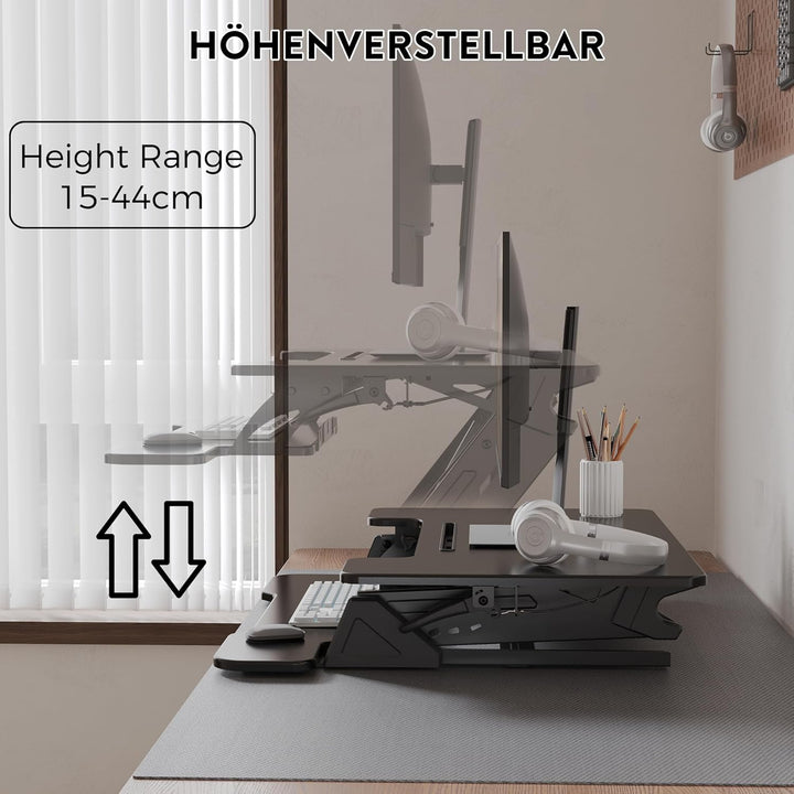 BONTEC Stehpult Höhenverstellbar mit Dual-Gasfeder, Tischaufsatz für Dual Monitor Arbeitsplatz, 81,3