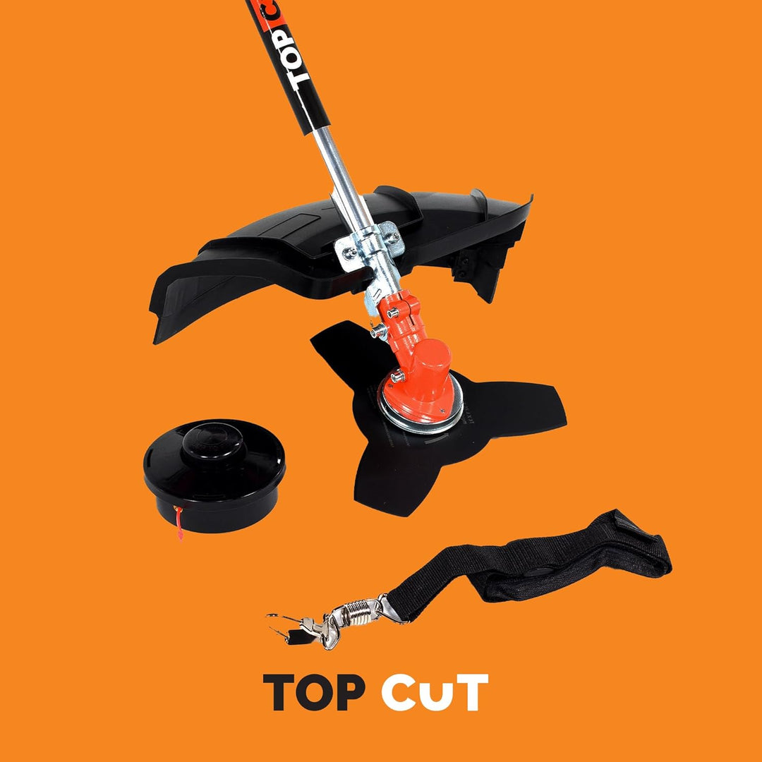 TOP CUT Benzin Motorsense 51,7 cm³ -2-Takt - Freischneider & Rasentrimmer mit Messer - Fadenspule un