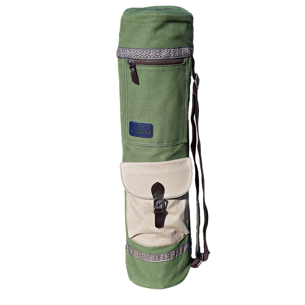 Eco Yogatasche für Matte gross 70 cm aus Baumwolle/Leinen praktisch mit grossen Taschen und Tragegur