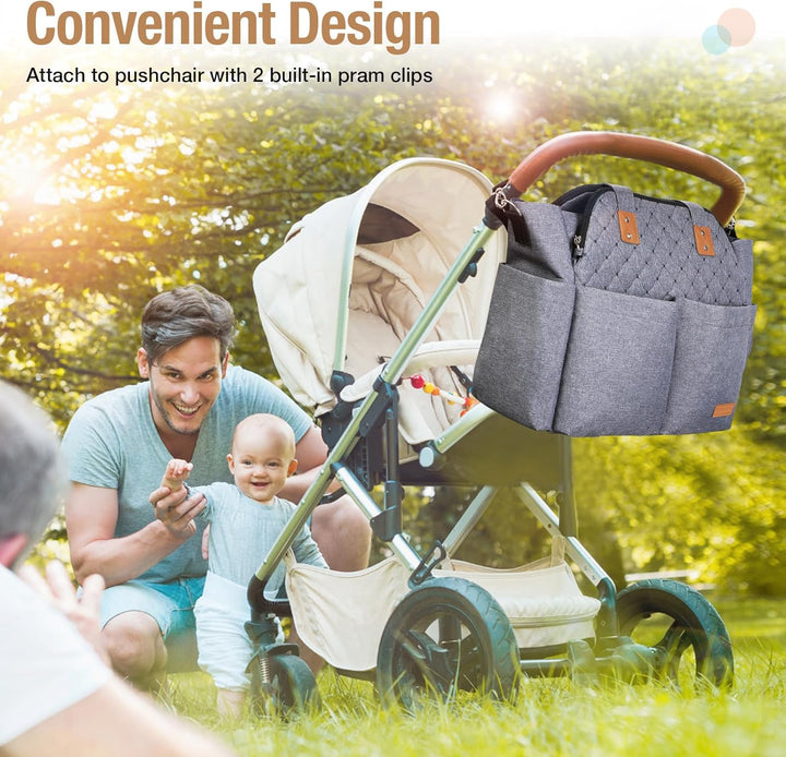 Lekebaby Baby Wickeltasche Bote gross mit Wickelunterlage für Reise, Grau Gesteppt, Grau Gesteppt