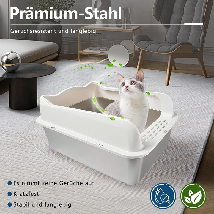 HOUSLUX XXL Katzenklo,Grosses Katzentoilette 50 * 35 * 25 cm Niemals Gerüche, Rostfrei, Antihaft Gla