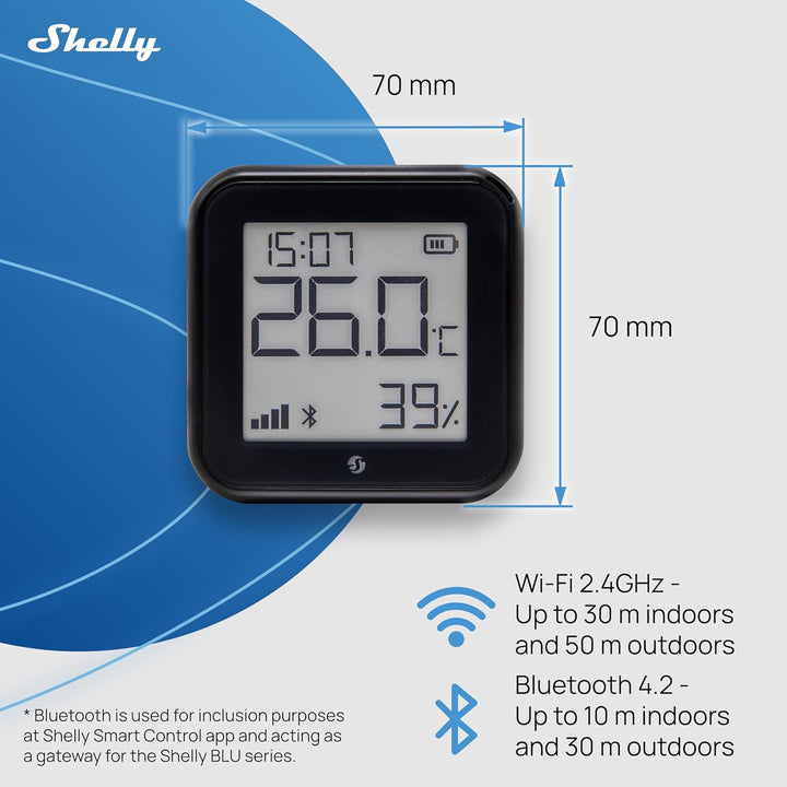 Shelly AZ H&T Schwarz, WLAN Smart Temperatur- und Feuchtigkeitssensor, Schnelle Verbindung mit Alexa