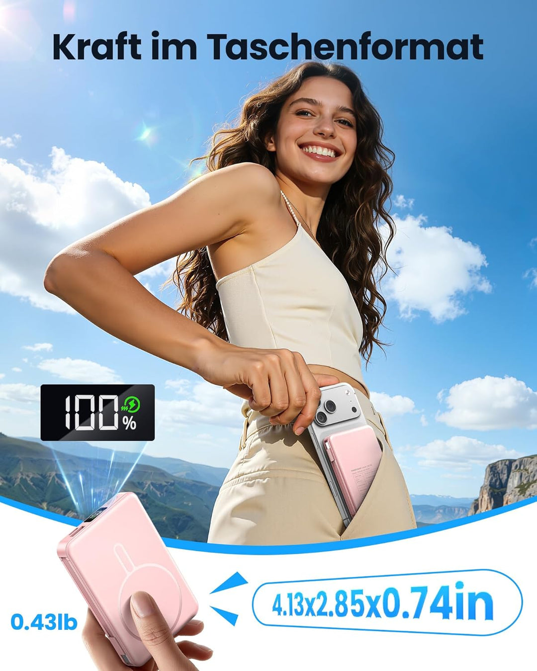 Magsaf Power Bank 10000mAh, Wireless Magnetische Powerbank Schnelles Laden mit LED-Display Mini powe
