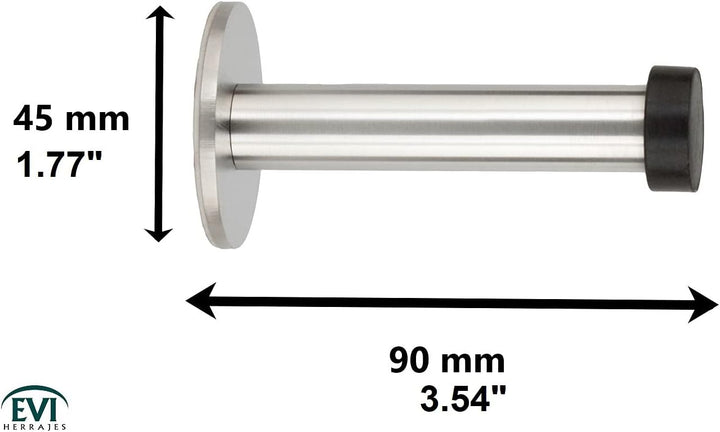 Klebe-Türstopper für Wand | Länge: 90 mm | Edelstahl AISI 304 | Gummi Schwarzer | Stossdämpfer | 040
