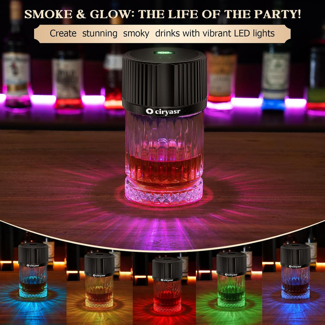 Whiskey Smoker Kit, CIRYASR Cocktail Räucherset Elektrisch ohne Butan mit 6 Flavors Holzspänen, RGB