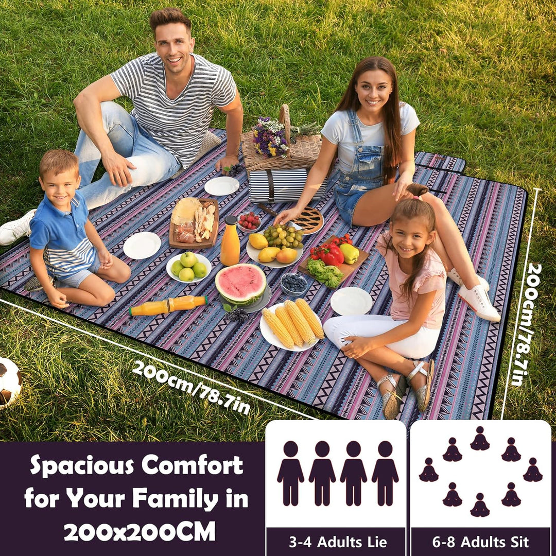 Picknickdecke wasserdicht, Extra grosse Picknickmatte 200x200 cm, sandabweisend waschbar Camping Str