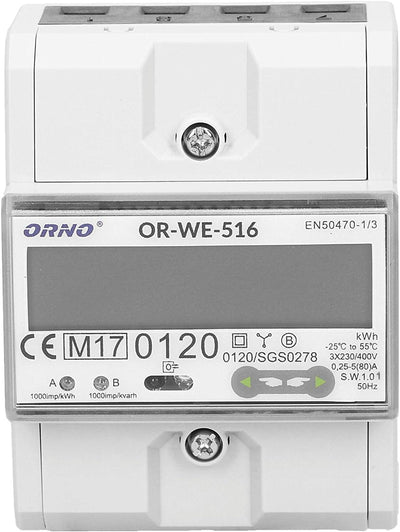 ORNO OR-WE-516 Stromzähler Hutschiene 3-Phasen-Anzeige des Stromverbrauchs mit MID Zertifikat, Modbu