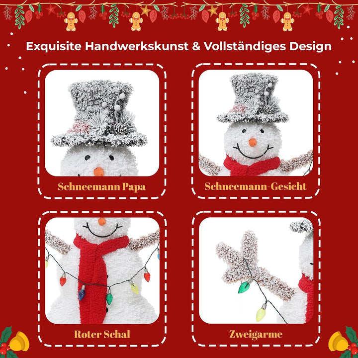 Hometopia LED Schneemann Deko mit Zylinderhut, Rotem Schal Leuchtende Weihnachtsfigur für Innen und