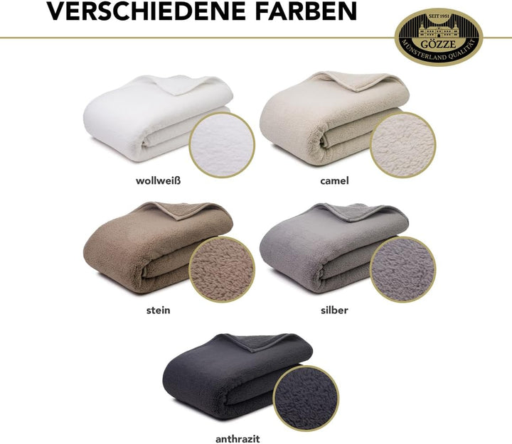 Gözze Kuscheldecke WOLKENWEICH mit Schaf Fellimitat, 150 x 200, Farbe Camel