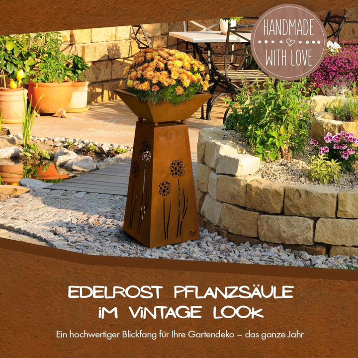 Rostikal Blumensäule 72 cm Pflanzschale Gartendeko Vintage Deko Pflanzsäule mit Schale Gartendeko Ro