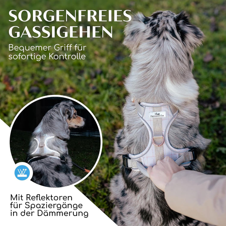 FREUDENTIER® Hundegeschirr mit atmungsaktiver Polsterung - Bombenfester Sitz - Anti Zieh Brustgeschi