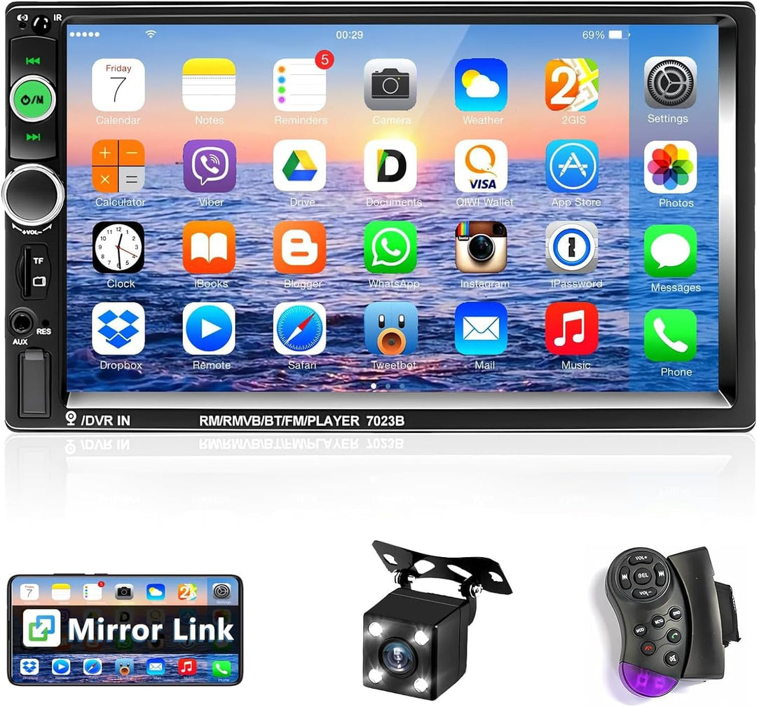 Podofo Doppel Din Autoradio mit Bluetooth, 7 Zoll Touchscreen Autoradio MP5 Player Unterstützung FM-