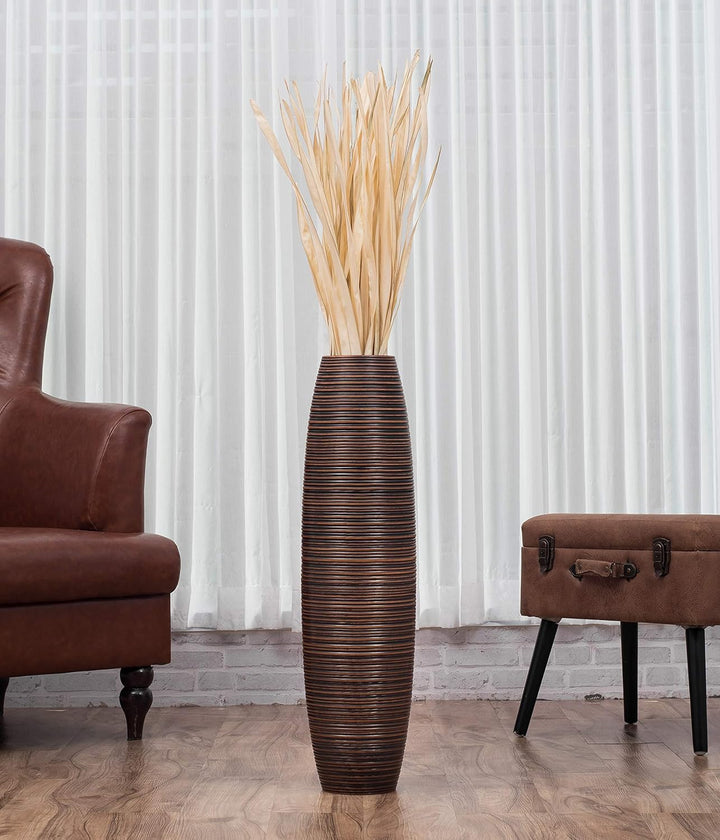 Leewadee Grosse Bodenvase für Dekozweige hohe Standvase Design Holzvase, Holz, 70 cm, Braun 70 cm Br