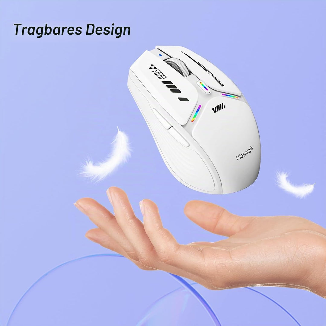 Uiosmuph G19 Bluetooth Maus, LED Bluetooth Funkmaus (Tri-Mode: BT 5.1/5.0+2.4G), Batteriestand sicht
