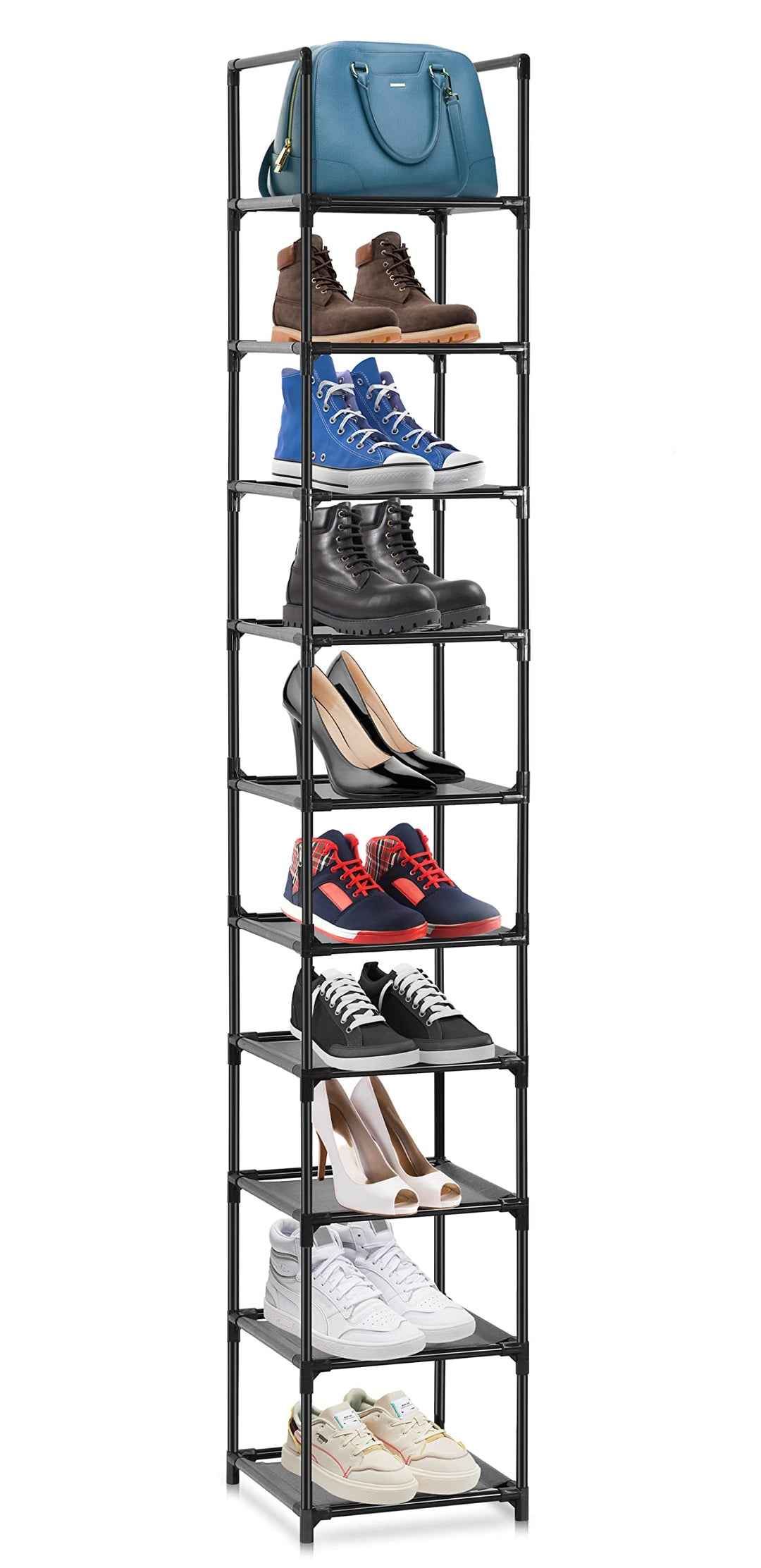 Schuhregal, 10-stufiger Schuhschrank Kunststoff-Schuhregale Organizer aus Eisen, Standregal, platzsp
