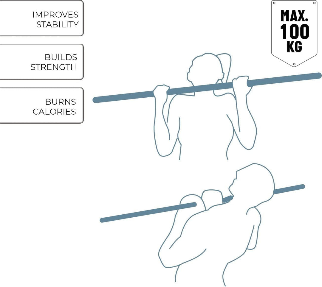 Umbro Klimmzugstange - Max.100 KG - Verstellbar 62 bis 100 CM - Wand- und Türrahmen Montage 62-85 CM