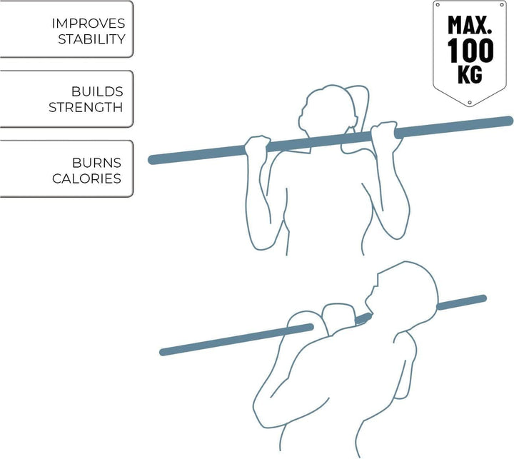 Umbro Klimmzugstange - Max.100 KG - Verstellbar 62 bis 100 CM - Wand- und Türrahmen Montage 62-85 CM