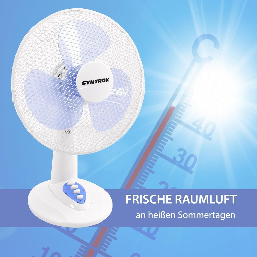 Syntrox Germany Oszillierender Tischventilator Glurixa | Büroventilator | Tischlüfter, einfache Hand