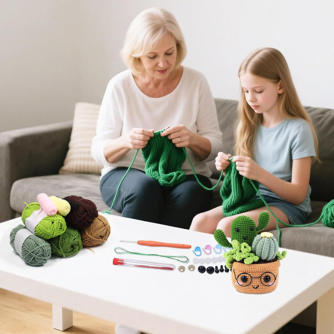 KOIROI Häkelset für Anfänger, Häkelpflanzen Topfkaktus Stricken, Häkeln für Anfänger, Crochet Set, H