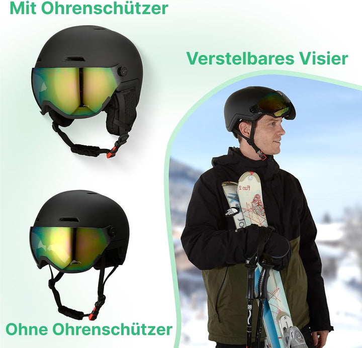 GOOFF Xtreme Skihelm mit Visier – Skihelm inklusive Skibrille – Belüftung auch mit Handschuhen am He