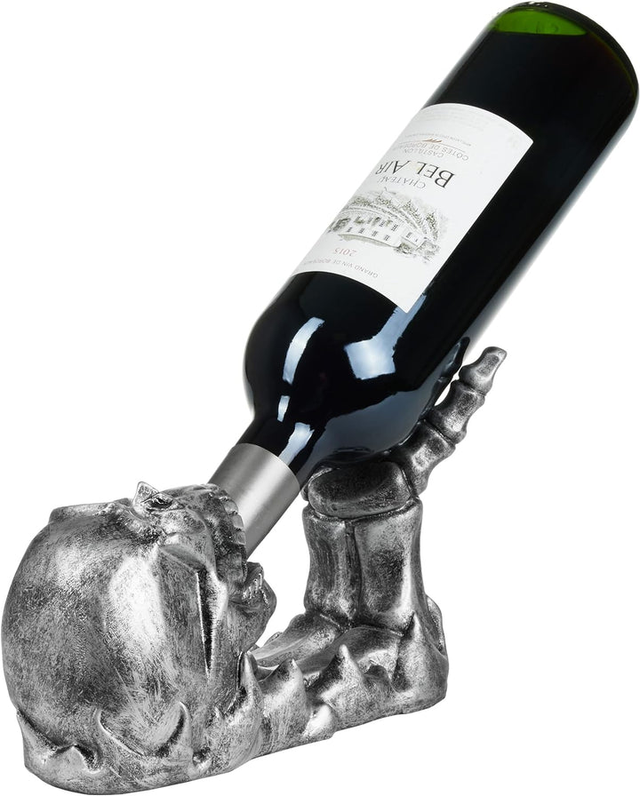 BRUBAKER Weinflaschenhalter Totenkopf - Flaschenhalter Trinkender Schädel mit Skelett Hand Silber -