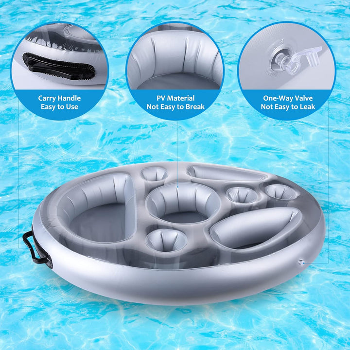 Ulikey Poolbar, 2in1-Getränke und Snackhalter, Aufblasbarer Getränkehalter Schwimmender, 8 Löcher Gr