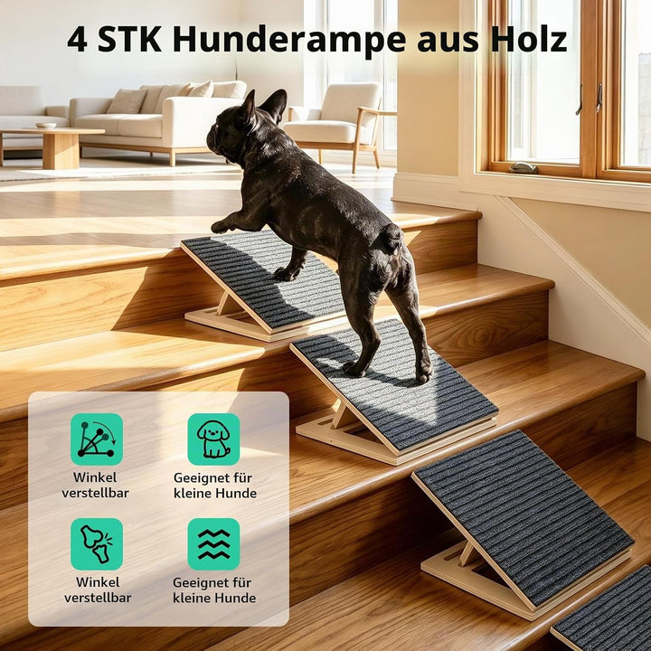 4 Stück Hunderampe, Höhenverstellbare Hundetreppe mit Rutschfester Teppichoberfläche und Polstern, H