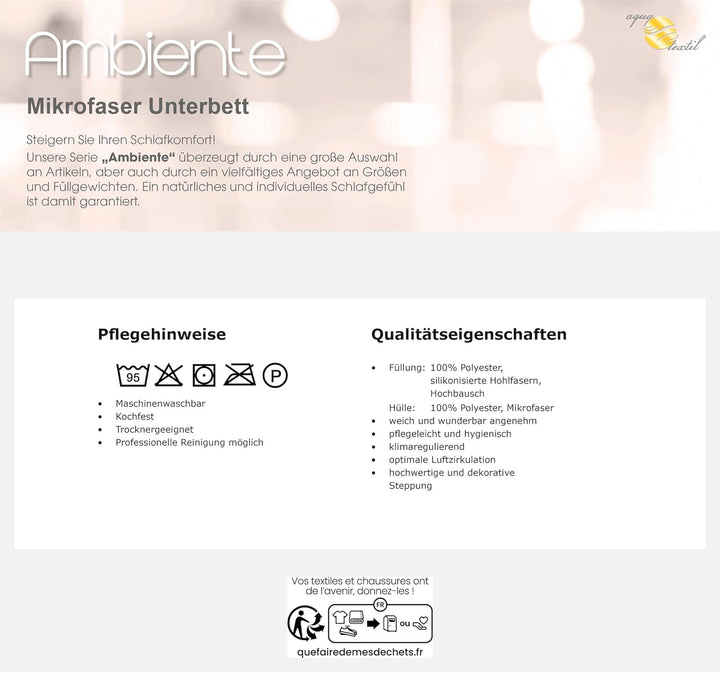 aqua-textil Ambiente Unterbett 180 x 200 cm weiss Mikrofaser Matratzenauflage Hohlfaser Füllung Aufl