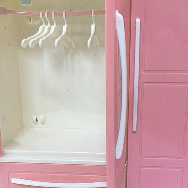 Milageto Puppengarderobe mit 10 Kleiderbügeln, Kleiderorganisation, Puppenhausdekoration, Schublade