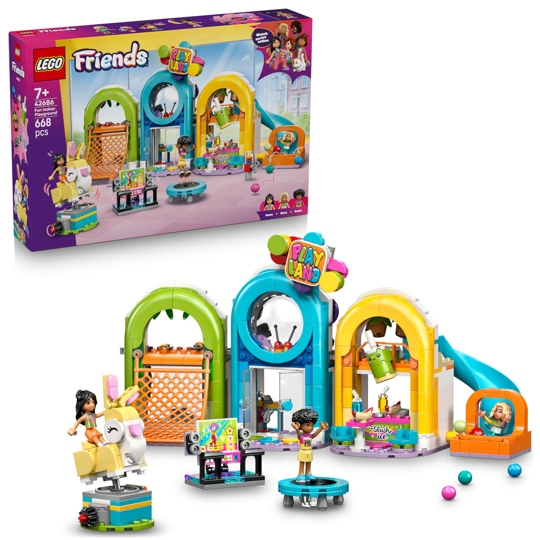 LEGO Friends Cooler Indoor-Spielplatz - Spielzeug mit Rutsche, Bällebad, Karussell, Snackbar, 3 Mini