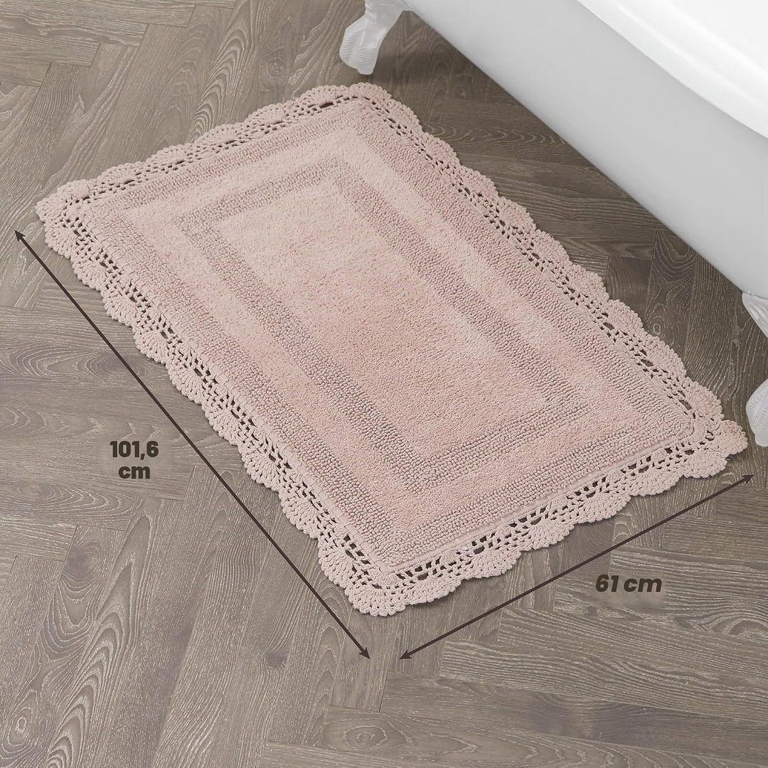 Laura Ashley Crochet Cotton 24x40 Bath Rug, Blush Blush 61 x 102 cm (Rechteckig), Blush 61 x 102 cm