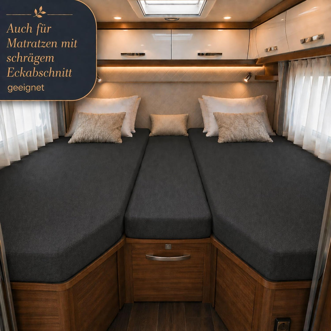 EXKLUSIV HEIMTEXTIL Jersey Spannbettlaken für Wohnmobile Heckbett 3-teilig 2 Längsbetten + 1 Mittelt