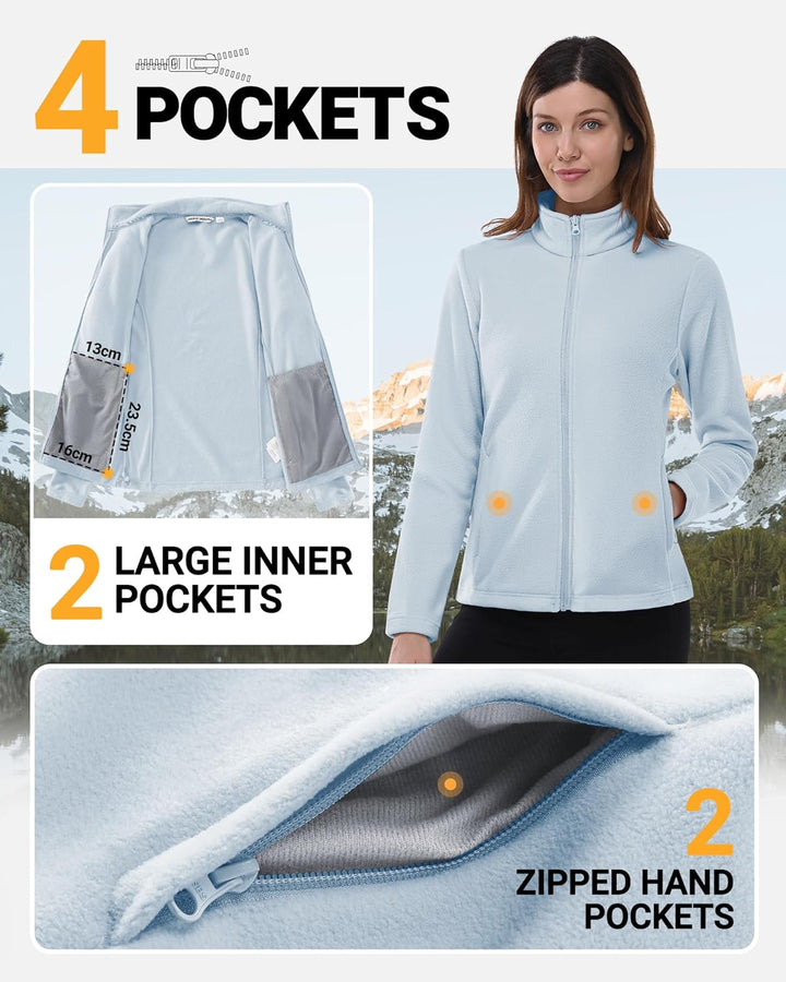 Outdoor Ventures Damen Fleecejacke mit Durchgehendem Reissverschluss Stehkragen Frauen Leichte Fleec