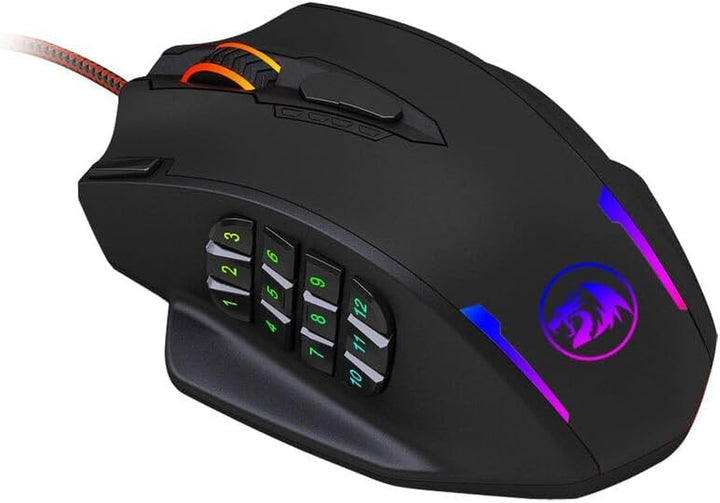 Redragon M908 12400 DPI Impact MMO Gaming-Maus mit 18 programmierbaren Tasten, Gewichtstuning-Kartus
