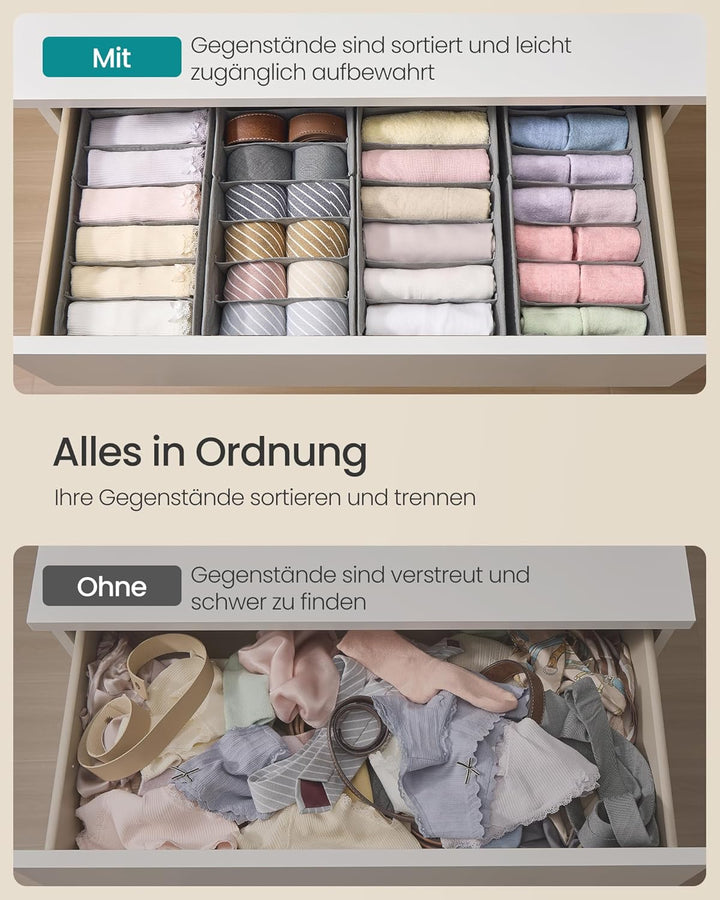 SONGMICS Unterwäsche-Organizer 4er Set, Schubladen-Organizer für IKEA HEMNES und MALM Kommoden, mit