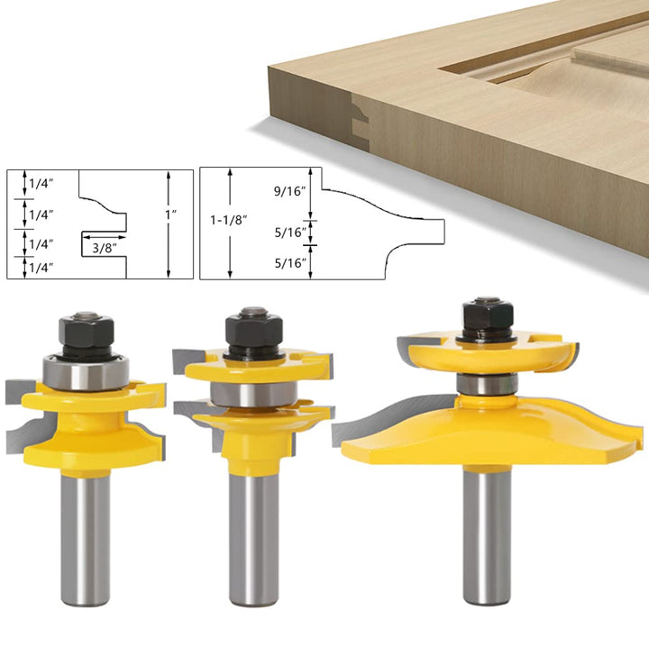 APLUS Raised Panel Door Making Hartmetall-Fräser-Bit-Set mit Rückenschneider mit 1/2-Zoll-Schaft, 3-