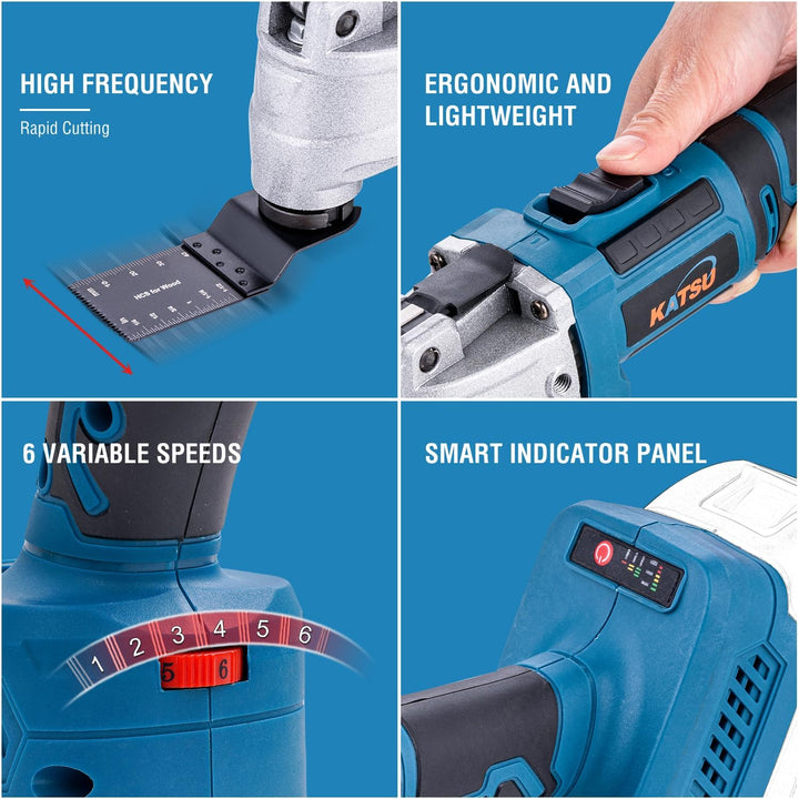 KATSU FIT-BAT 21V Akku-Multifunk Werkzeug Brushless Oszillierendes Multitool, 6 Geschwindigkeiten, S