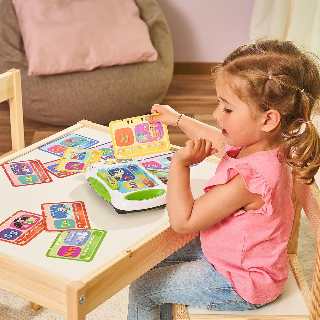 VTech ABC-Lernkartenspass – Lernkartenboard mit bedruckten Buchstabenkarten und Lerninhalten zu den