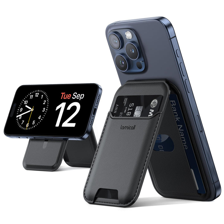 Lamicall Handy Kartenhalter für MagSafe Wallet - Ultra Leichter Vegan Leder Verstellbarer Ständer, K