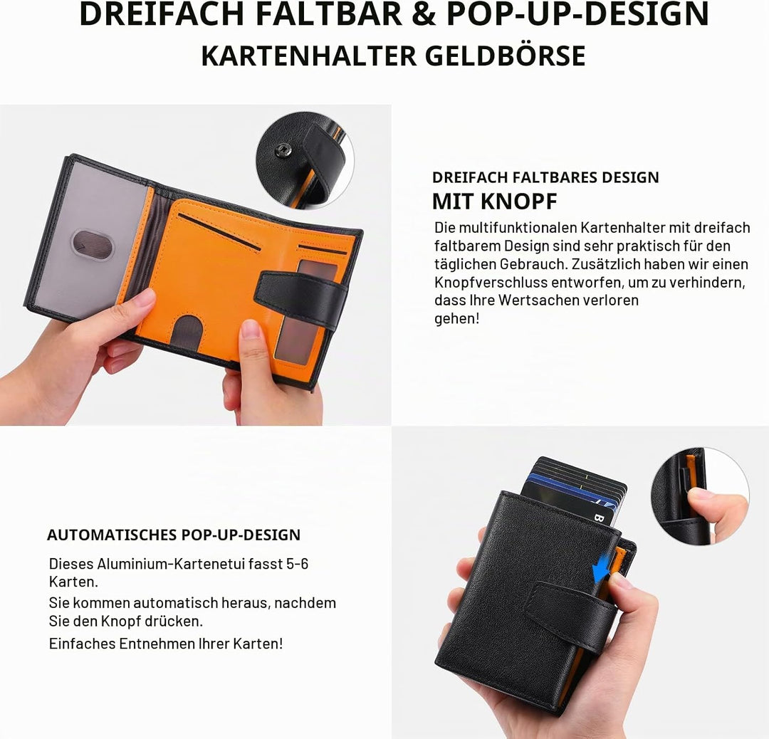 SENDEFN Kartenetui mit Münzfach | Geldbörse Herren RFID Schutz | Geldbeutel aus echtem Leder | Mini