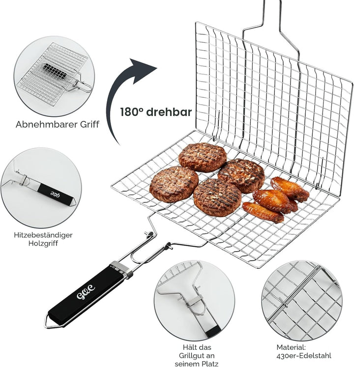 Grillkorb, Tragbarer Grillkorb, Edelstahl Faltbare BBQ Grill Mesh Klemme mit abnehmbarem Griff für F