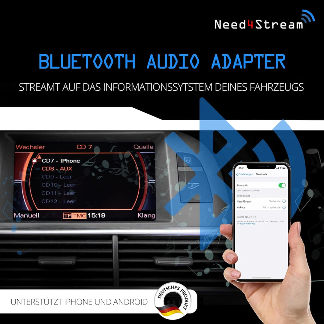 Need4Stream N4S73614 A2DP Bluetooth Audio Interface mit Titelanzeige für MMI 2G, kompatibel mit Audi