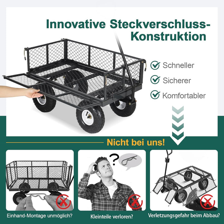 Sekey Bollerwagen Gartenwagen Titan – ECHT 350 KG Tragkraft, 3-in-1 Bollerwagen Plattformwagen mit V